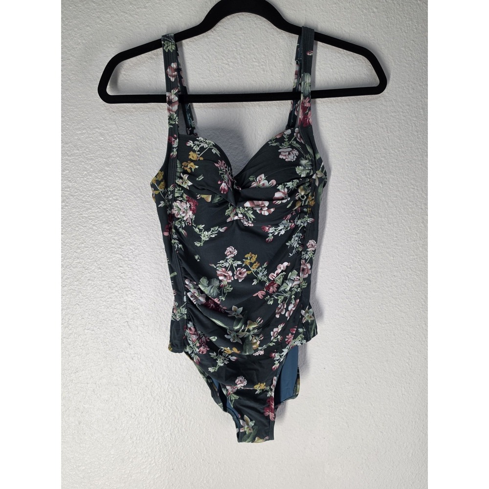 Niptuck Swim One Piece Swimsuit Size 6 Floral Black Pink Resort